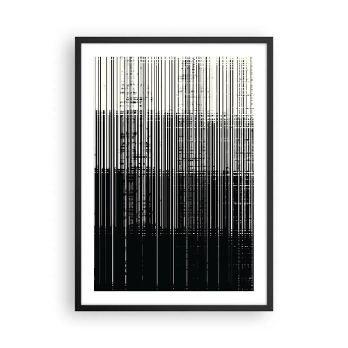 Poszter fehér keretben - Fekete vonalak absztrakt kompozíciója fehér alapon - 50x70cm - Hullámok és rezgések - Modern fali dekoráció nappalihoz és hálószobához ARTTOR