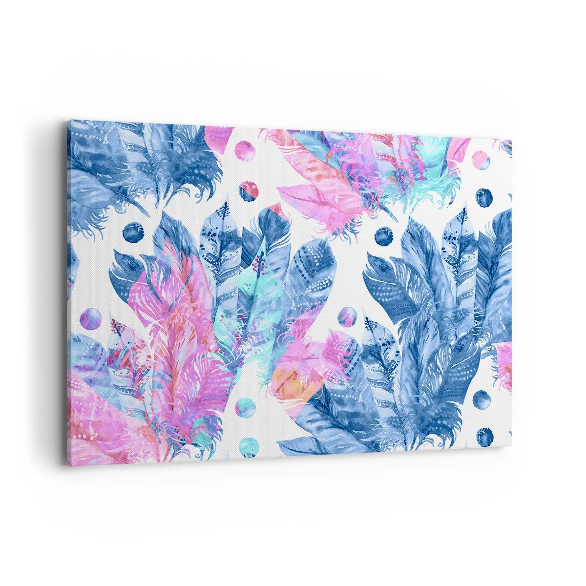 Vászonkép - Rózsaszín és kék tollak - 100x70 cm