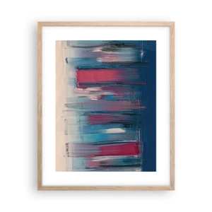 Poszter világos tölgy keretben - Függőleges kompozíció kék és piros színekben - 40x50 cm