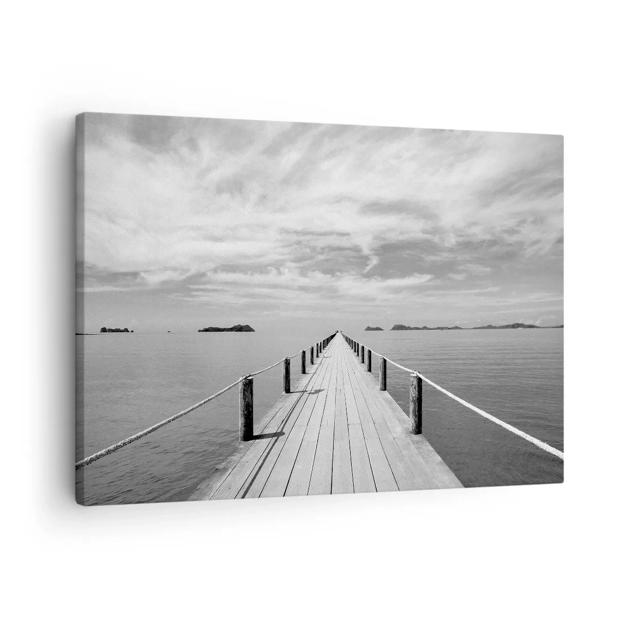 Vászonkép - Egy fa móló vezet a távolba egy nyugodt tenger felett - 70x50cm - Talán egy kirándulás... - Modern fali dekoráció nappalihoz és hálószobához ARTTOR