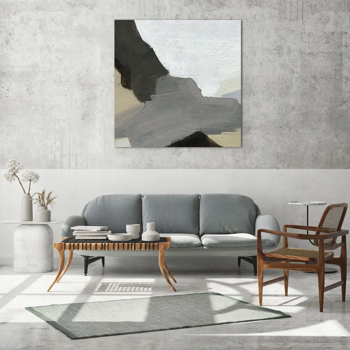 Üveg kép - Absztrakció: a szürke elválasztásai - 70x70 cm