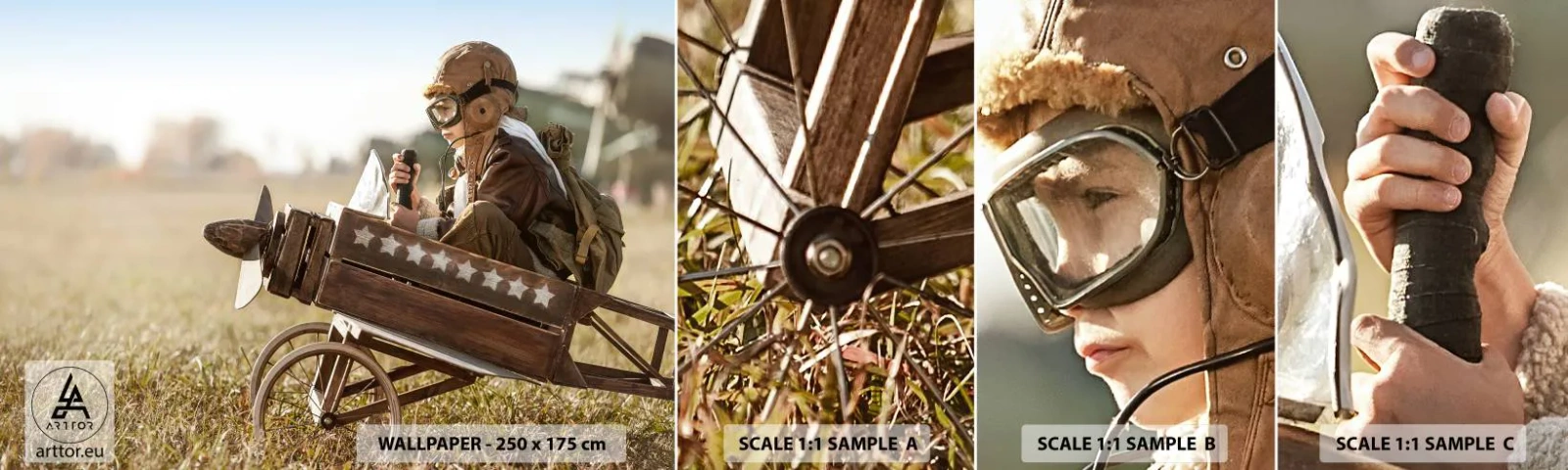 Fotótapéta Minta Öntapadós Deluxe Sticker - Indulás egy álom felé - Fiú, Repülőgép, Szüret - 100x30 cm