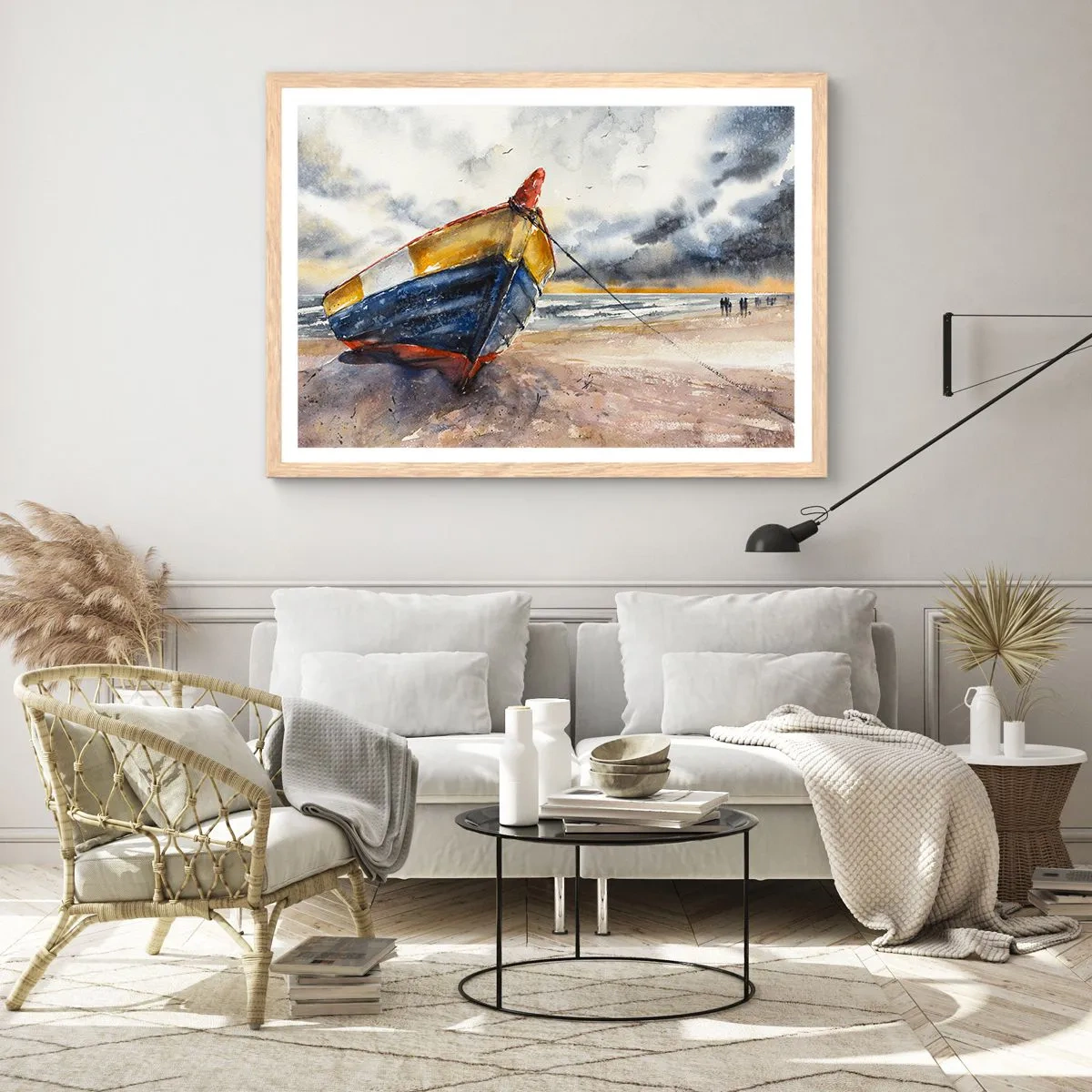 Poszter világos tölgy keretben - Pihenés a parton - 70x50 cm