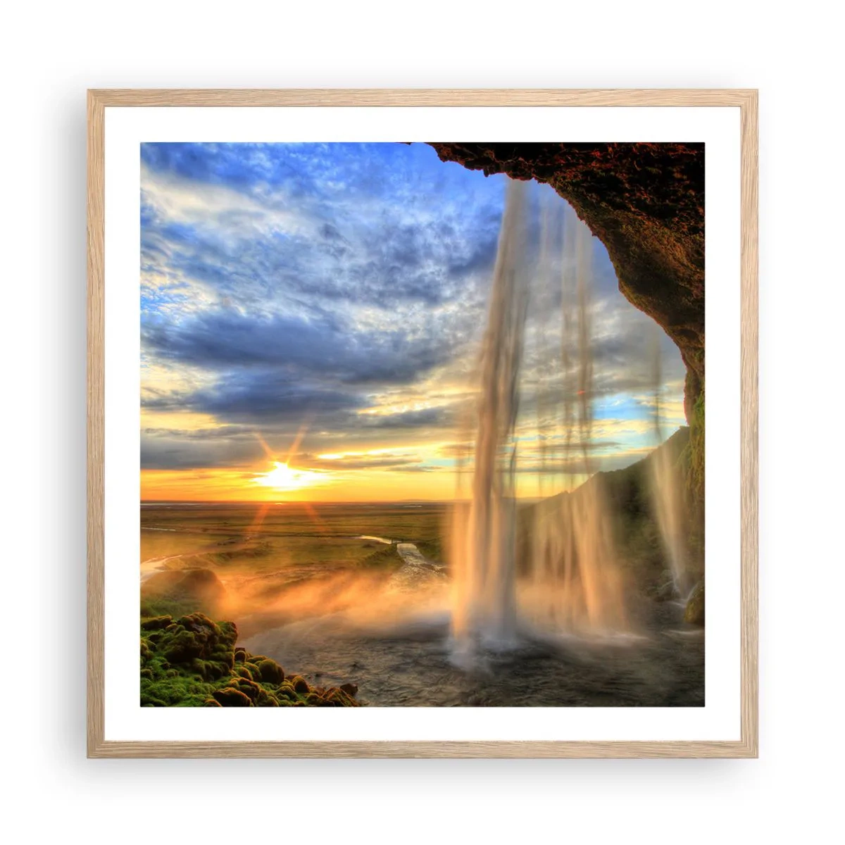 Poszter világos tölgy keretben - Cseppfátyol mögötti világ - 60x60 cm