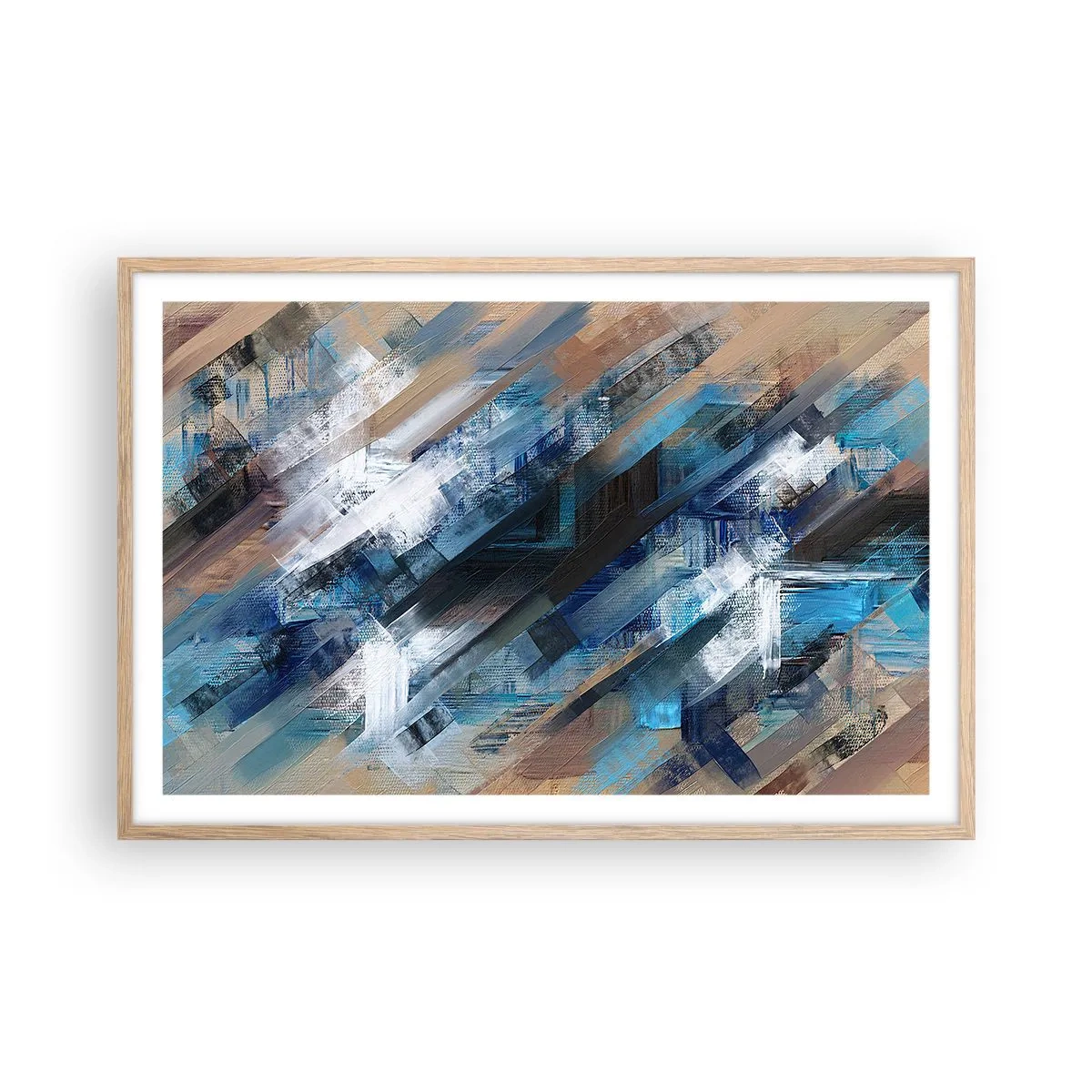 Poszter világos tölgy keretben - Kék ferdén - 91x61 cm