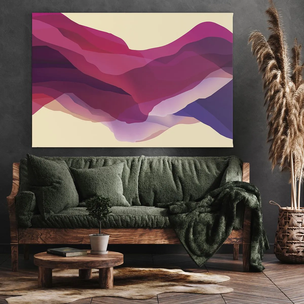 Vászonkép - Absztrakt hullámok lila és rózsaszín árnyalatokban világos háttér előtt - 70x50cm - Bíbor hullámok - Modern fali dekoráció nappalihoz és hálószobához ARTTOR