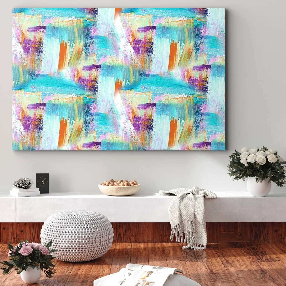 Vászonkép - Színes absztrakció dinamikus ecsetvonásokkal - 70x50cm - Vidám firka - Modern fali dekoráció nappalihoz és hálószobához ARTTOR
