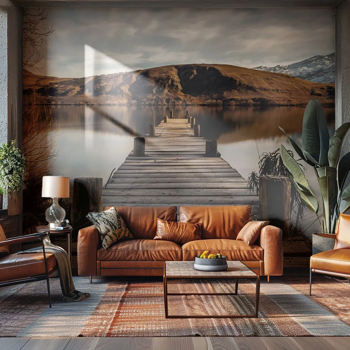Fotótapéta Premium Sand - Táj a csendben - Tájkép, Híd, Tó - 100x70 cm