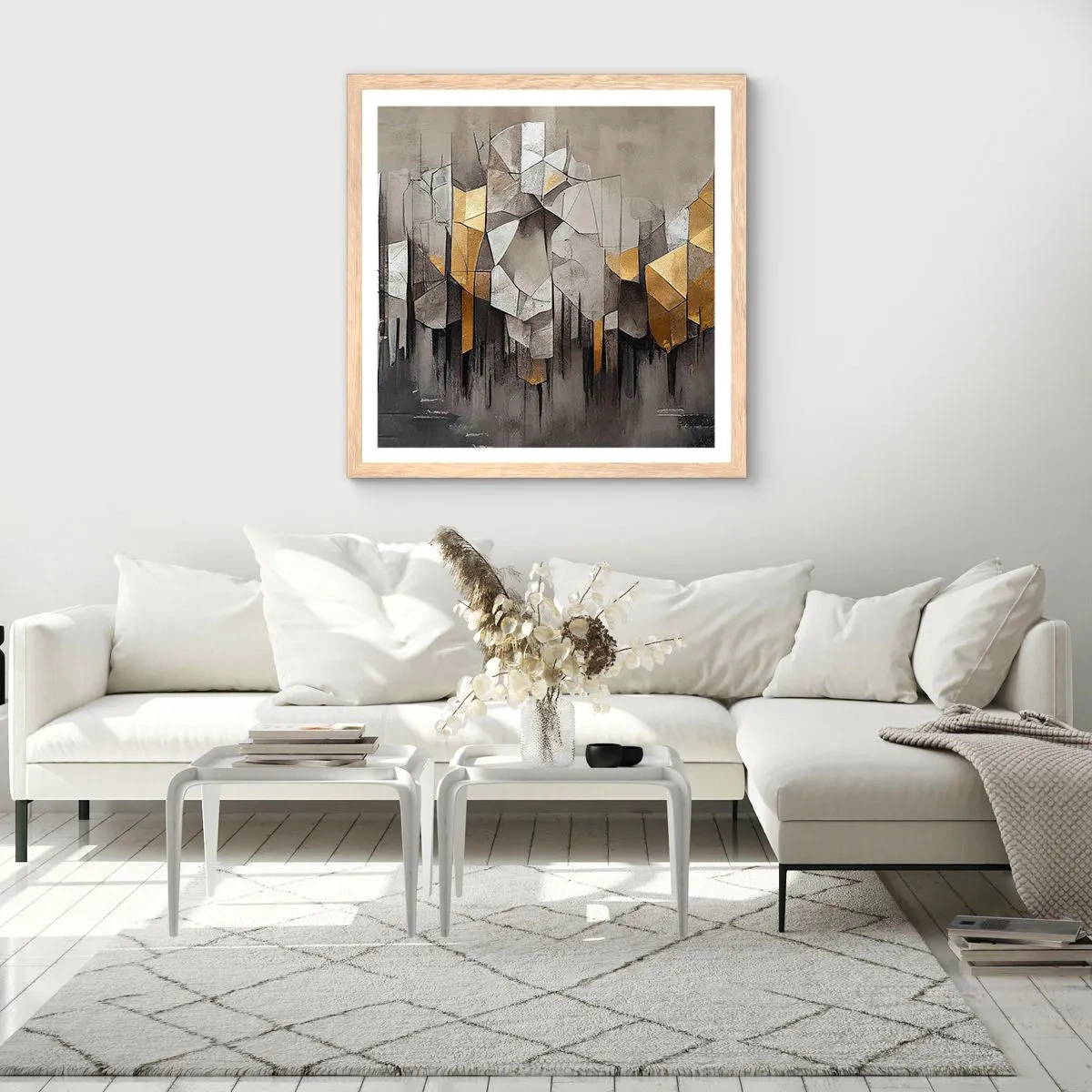 Poszter világos tölgy keretben - Kompozíció jégből és fényből - 60x60 cm