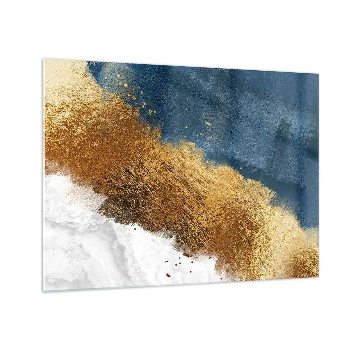 Üveg kép - Arany festékecskék sötétkék és fehér alapon - 70x50cm - A nyár árnyalatai - Modern fali dekoráció nappalihoz és hálószobához ARTTOR