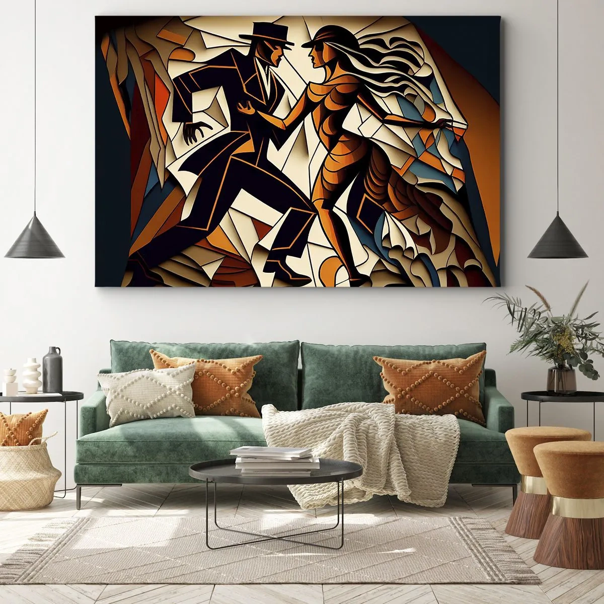 Vászonkép - Egy dinamikus pár táncol absztrakt formában. - 70x50cm - Szenvedély és hév tánca - Modern fali dekoráció nappalihoz és hálószobához ARTTOR