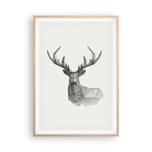 Poszter világos tölgy keretben - Szarvas kubista stílusban - 70x100 cm