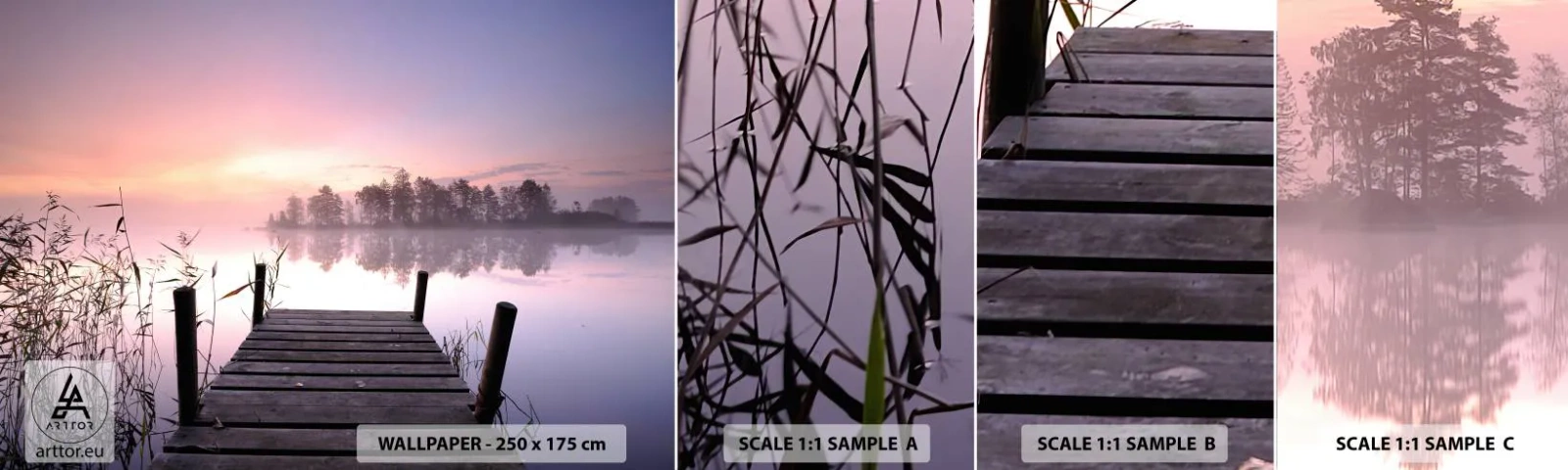 Fotótapéta Minta Öntapadós Deluxe Sticker - A lila ködből... - Tájkép, Napkelte, Tó - 100x30 cm