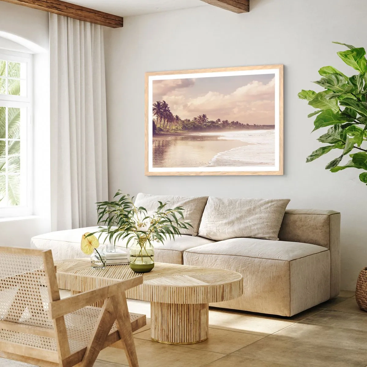 Poszter világos tölgy keretben - A hullámok simogatása - 70x50 cm