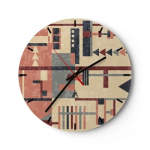 Falióra, Óra - Absztrakt geometrikus minta bézs, piros és szürke árnyalatokban - 30x30cm - A függőleges és vízszintes felületek kombinációja - Modern fali dekoráció nappalihoz, konyhához és hálószobához ARTTOR