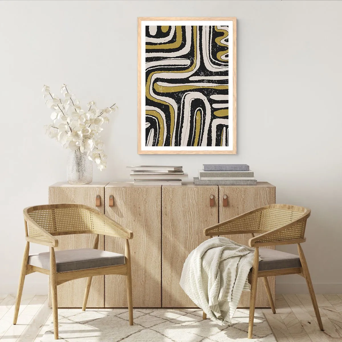 Poszter világos tölgy keretben - Kompozíció: traktusok és sikátorok - 70x100 cm