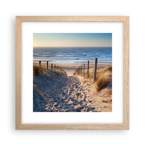 Poszter világos tölgy keretben - A tenger hangja, a madarak éneke, egy vad tengerpart a fű között... - 30x30 cm