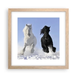 Poszter világos tölgy keretben - Fekete-fehér galopp - 30x30 cm