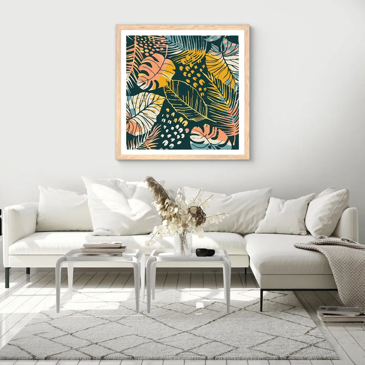 Poszter világos tölgy keretben - Leveles fantázia - 60x60 cm