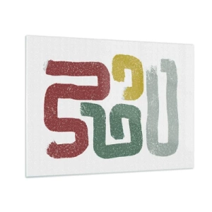 Üveg kép - Színes absztrakt jelek fehér alapon - 70x50cm - Egy ismeretlen nyelven - Modern fali dekoráció nappalihoz és hálószobához ARTTOR