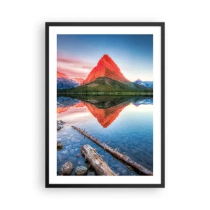 Poszter fehér keretben - Egy hegy tükröződik egy nyugodt tóban - 50x70cm - Forróság és hideg - Modern fali dekoráció nappalihoz és hálószobához ARTTOR