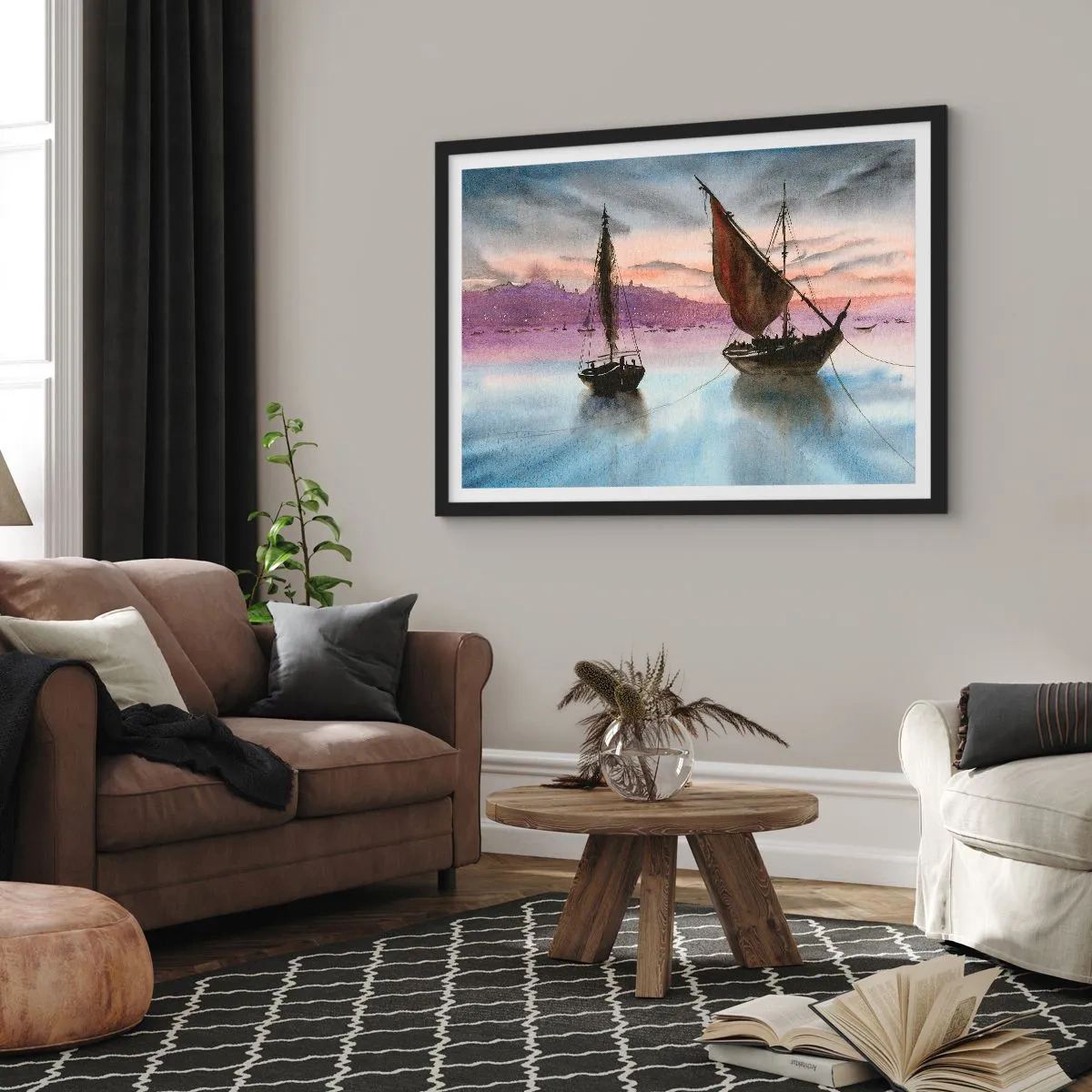 Poszter fehér keretben - Este a kikötőben - 70x50 cm