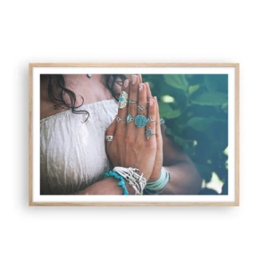 Poszter világos tölgy keretben - Üdvözöljük a lét középpontjában - 91x61 cm