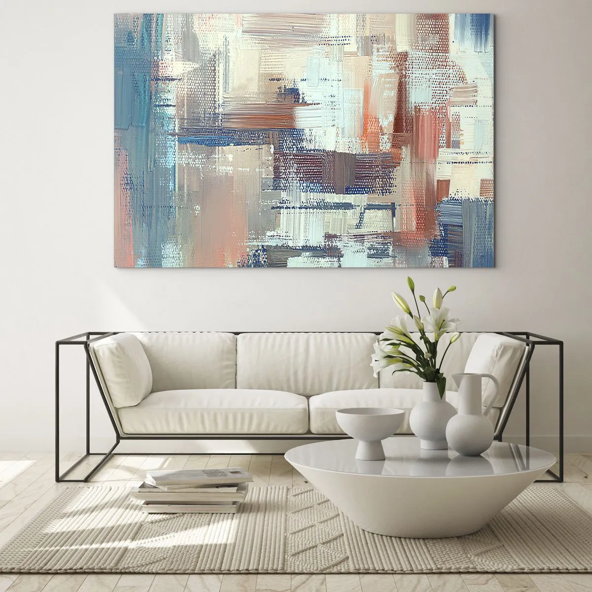 Üveg kép - Színes absztrakció vízszintes és függőleges ecsetvonásokkal - 70x50cm - Elérve a fényt - Modern fali dekoráció nappalihoz és hálószobához ARTTOR