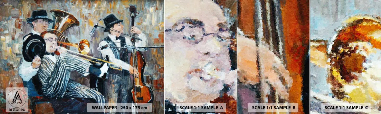 Fotótapéta Minta Öntapadós Deluxe Sticker - Az egész jazz - Zene, Zenekar, Hangszerek - 100x30 cm