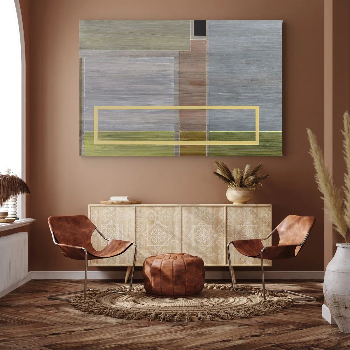 Vászonkép - Geometriai kompozíció pasztell színekben téglalapokkal - 70x50cm - Egyszerűen és nyugodtan - Modern fali dekoráció nappalihoz és hálószobához ARTTOR