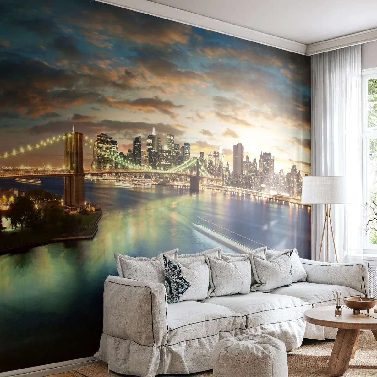 Fotótapéta Standard Eco - Fényes este Manhattan felett - Város, Híd, New York - 350x256 cm