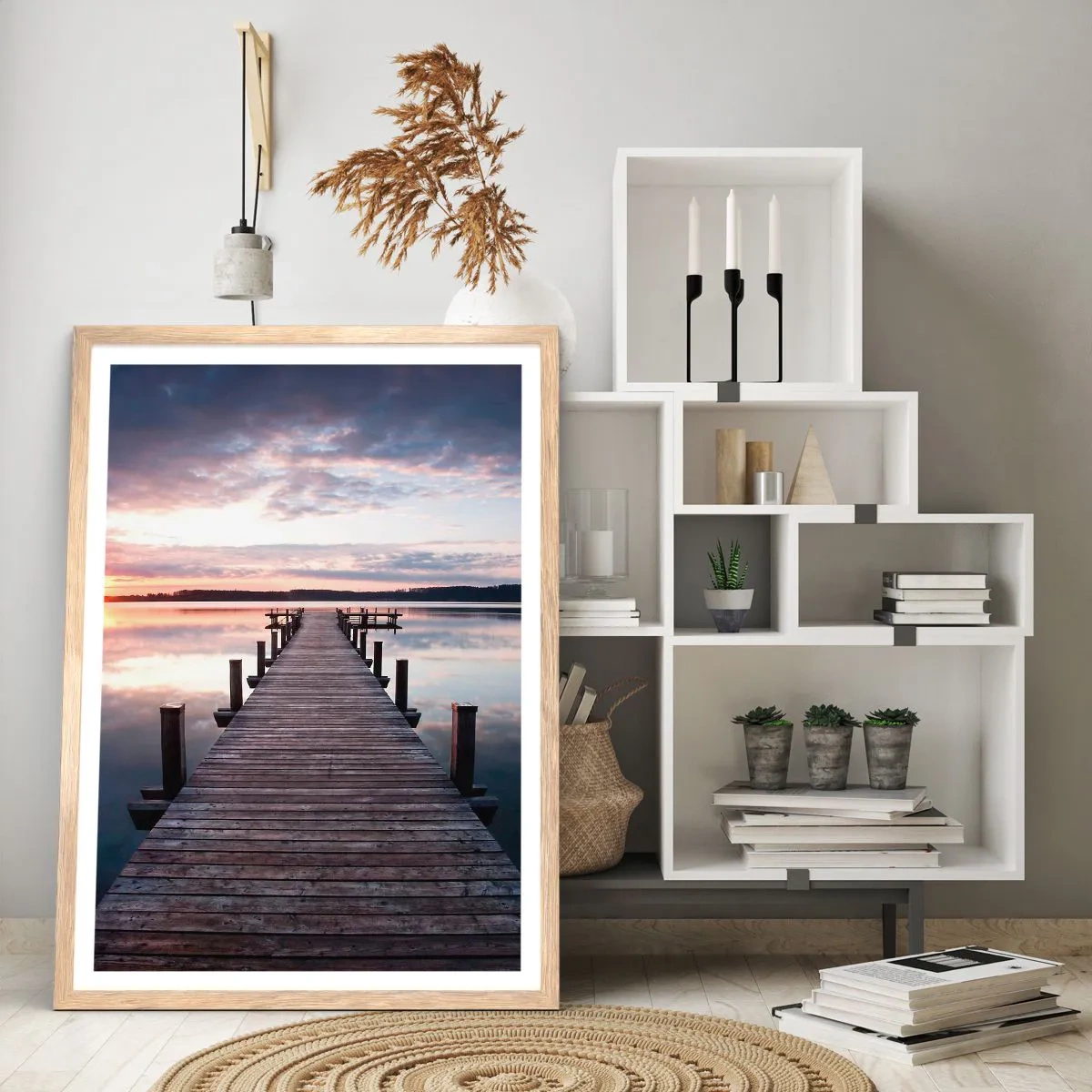 Poszter világos tölgy keretben - Csendes határ a nappal és az éjszaka között - 50x70 cm