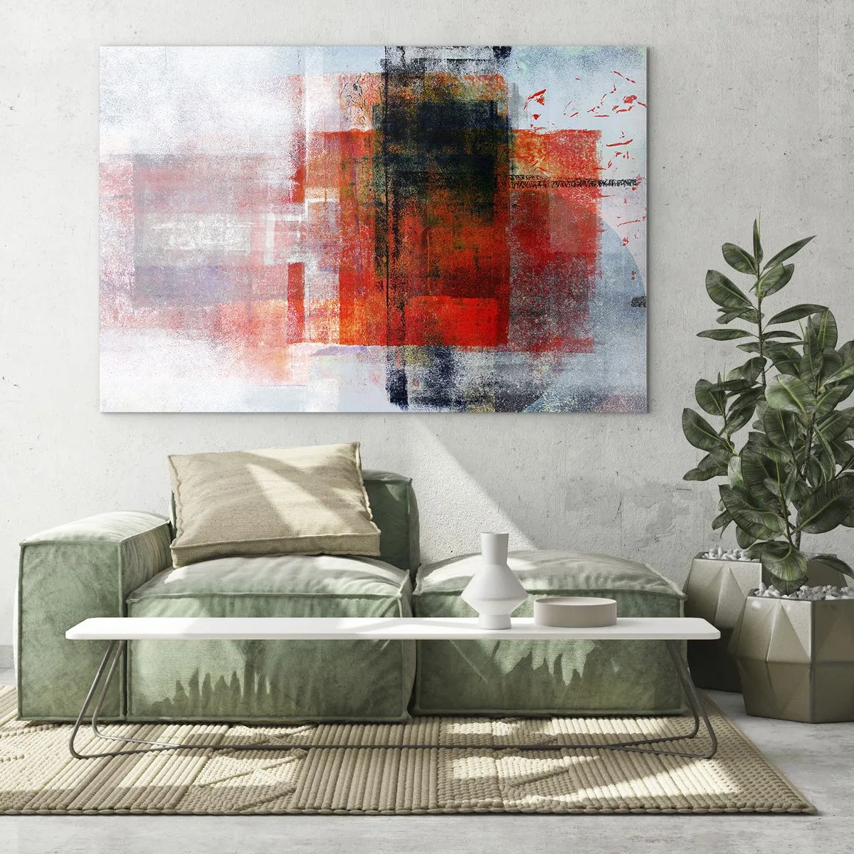 Üveg kép - Geometrikus absztrakció intenzív vörös és fekete árnyalatokban. - 70x50cm - Izzó kompozíció - Modern fali dekoráció nappalihoz és hálószobához ARTTOR