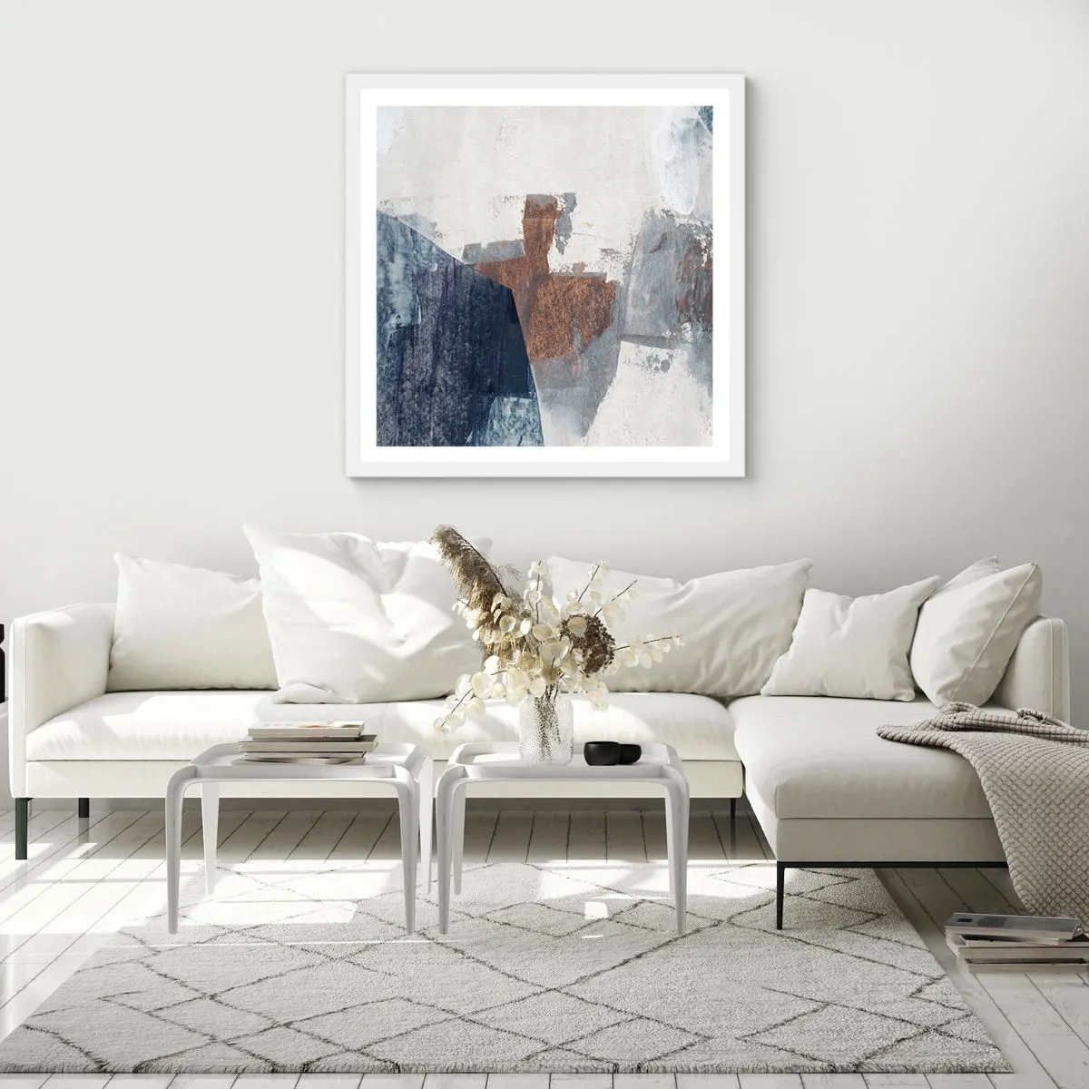 Poszter fekete keretben - Kékes barna formák - 30x30 cm