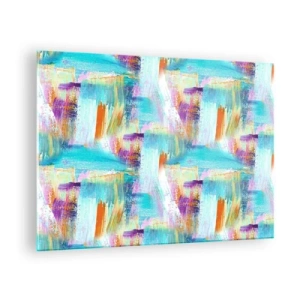 Üveg kép - Színes absztrakció pasztell és élénk színű ecsetvonásokkal. - 70x50cm - Vidám firka - Modern fali dekoráció nappalihoz és hálószobához ARTTOR