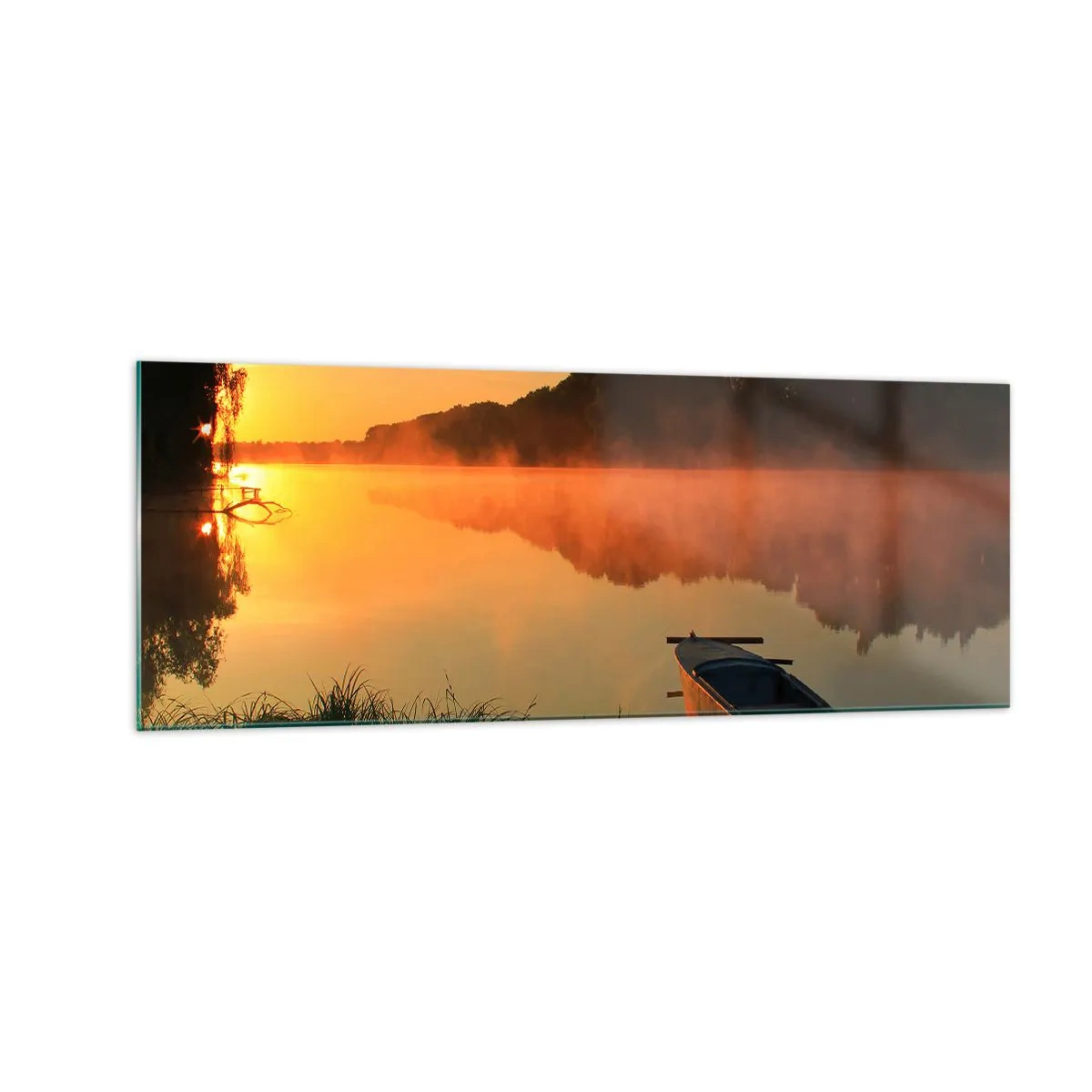 Üveg kép - Napkelte a víz felett, mint egy tükör - 140x50 cm