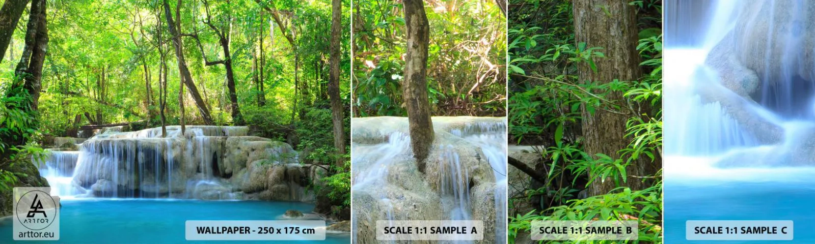 Fotótapéta Minta Öntapadós Deluxe Sticker - Türkizbe és zöldbe merülni - Tájkép, Vízesés, Vízesés - 100x30 cm