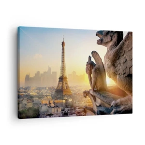 Vászonkép - Az Eiffel-torony látképe vízköpőkkel a háttérben - 70x50cm - Sok minden változott... - Modern fali dekoráció nappalihoz és hálószobához ARTTOR