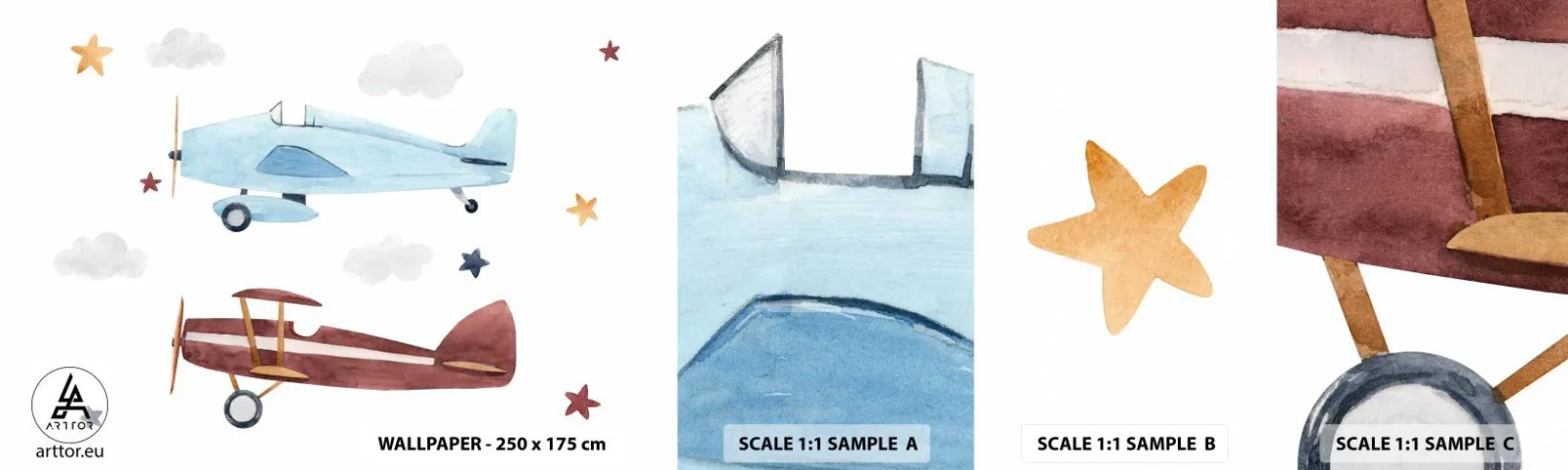Fotótapéta Minta Standard Eco - Pilóta, várunk! - Repülőgépek, Retro, Gyermekek - 100x30 cm