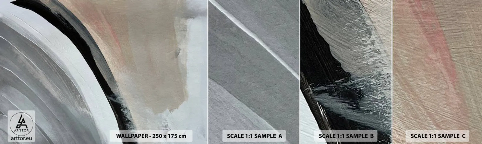 Fotótapéta Minta Standard Eco - Kompozíció: a fekete és szürke íve - Absztrakció, Darab, Modern művészet - 100x30 cm