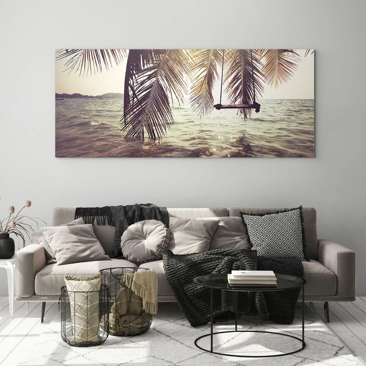 Üveg kép - Tetszés szerint hintázhat a felhők között - 100x40 cm
