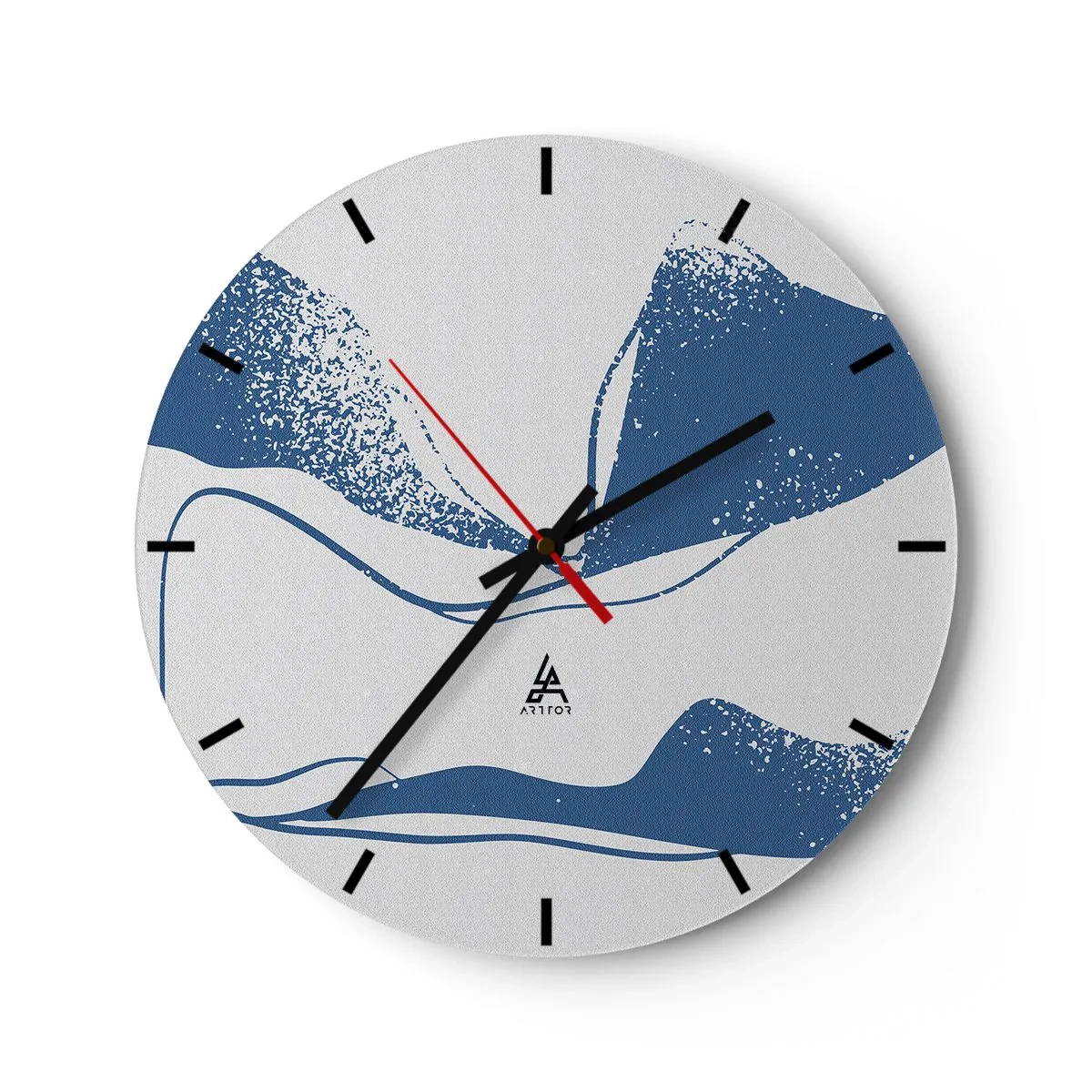 Falióra, Óra - Grafikus absztrakció kék szárnyakkal fehér alapon - 30x30cm - Szárnyas absztrakció - Modern fali dekoráció nappalihoz, konyhához és hálószobához ARTTOR