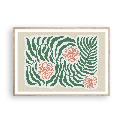 Poszter világos tölgy keretben - Zöldben virágzó - 100x70 cm