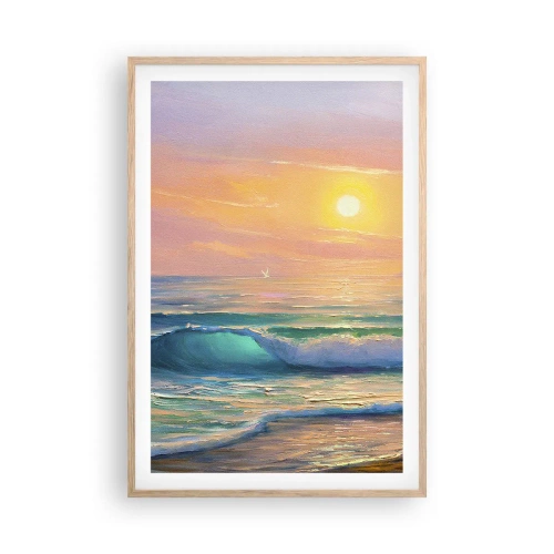 Poszter világos tölgy keretben - A hullámok türkizkék dala - 61x91 cm