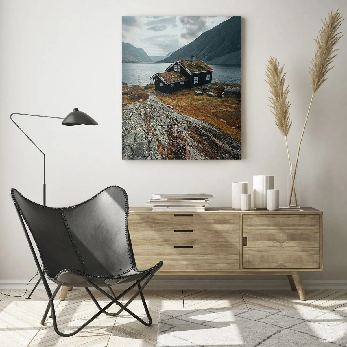 Üveg kép - Fjord nyári üdülőhely - 80x120 cm