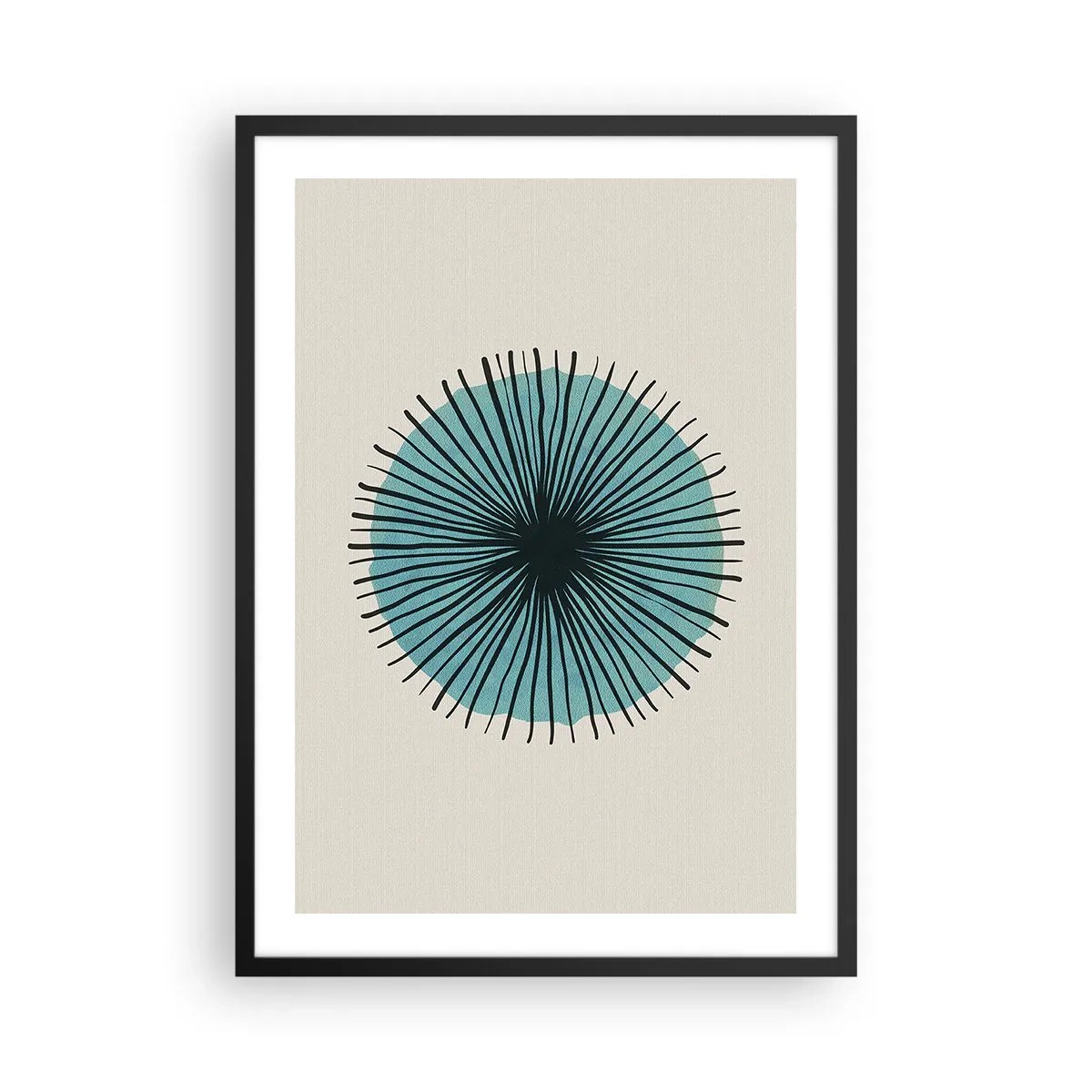 Poszter fehér keretben - Geometriai minta radiális kör formájában - 50x70cm - Ragyogóan a kékben - Modern fali dekoráció nappalihoz és hálószobához ARTTOR
