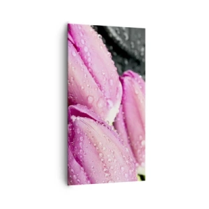 Vászonkép - Lila hármas a fekete kövön - 65x120 cm