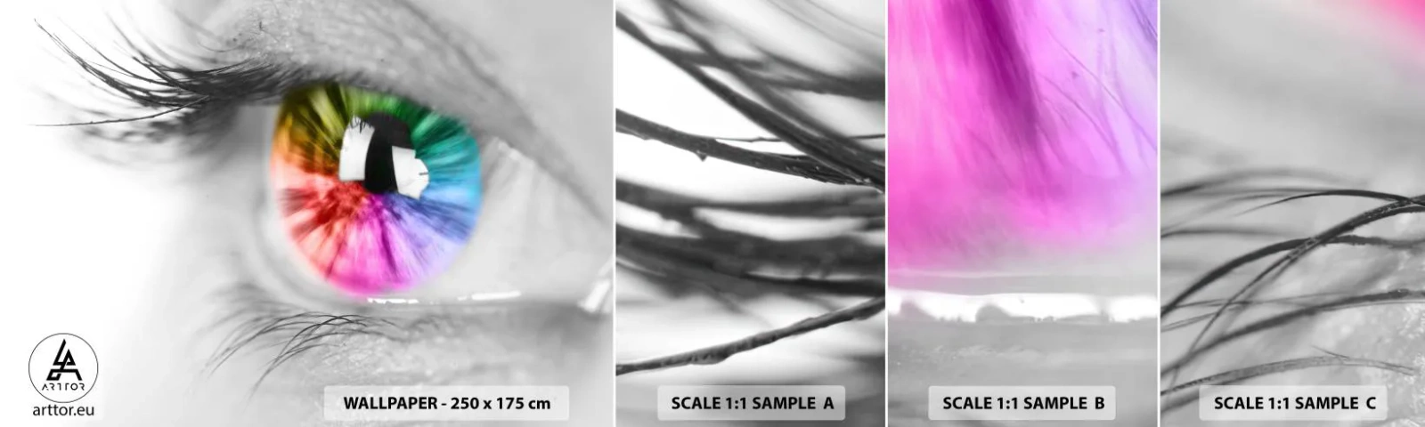 Fotótapéta Minta Öntapadós Deluxe Sticker - Nézz színesen a világra - Absztrakció, Színes szem, 3D - 100x30 cm