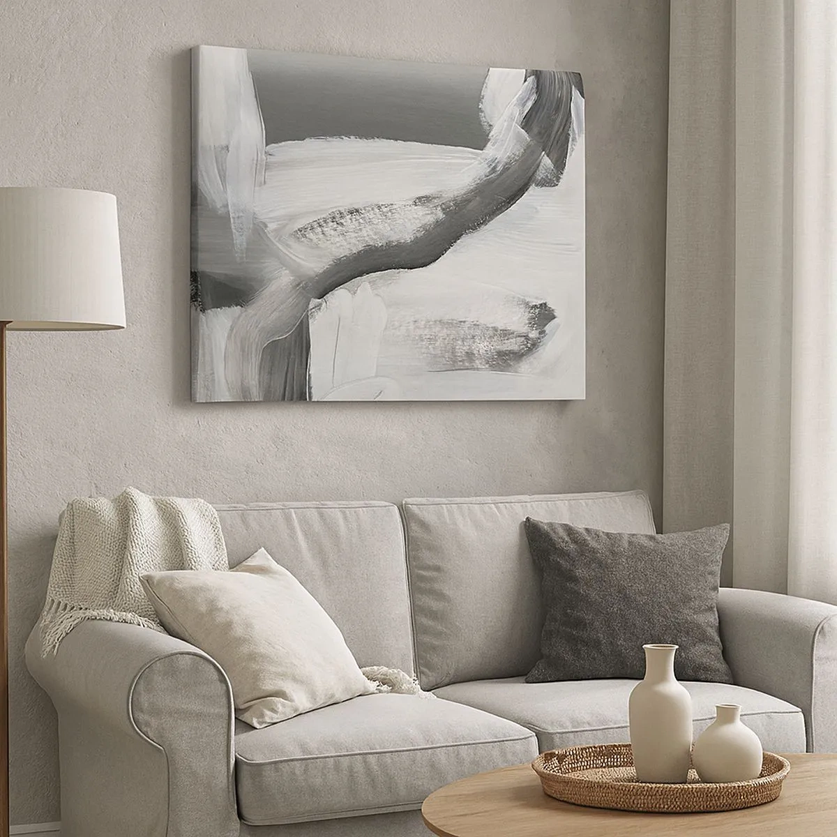 Vászonkép - Szürke és fehér absztrakció dinamikus vonalakkal - 70x50cm - Határozott mozgással - Modern fali dekoráció nappalihoz és hálószobához ARTTOR