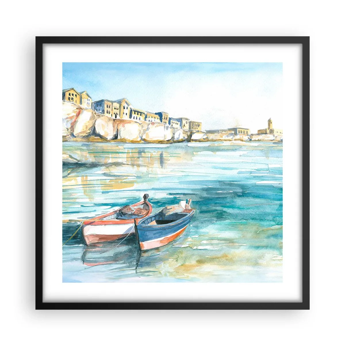 Poszter fehér keretben - Tájkép azúrkéken - 50x50 cm